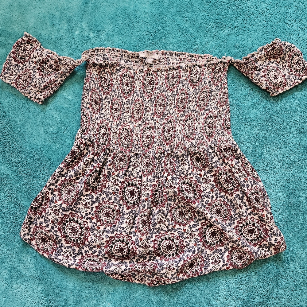 Charlotte Russe Black and White Off-Shoulder Smocked Blouse